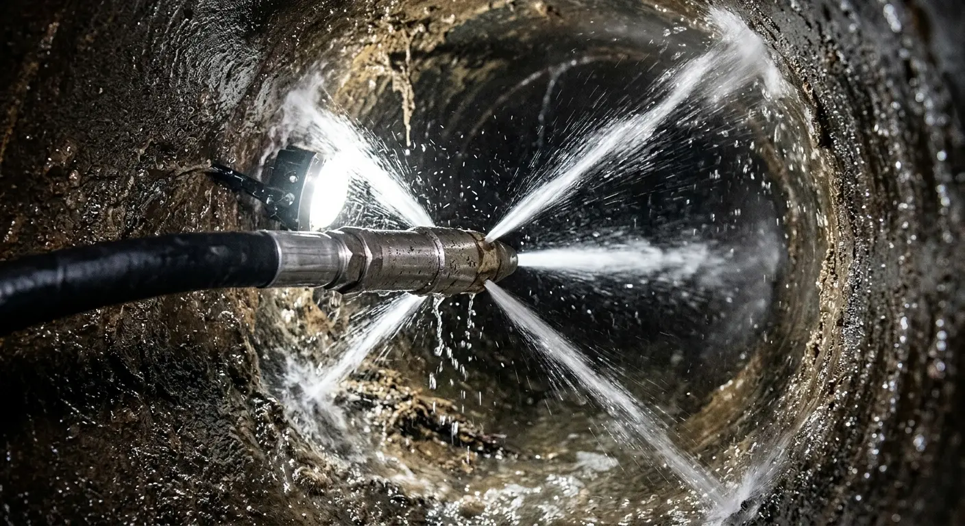 High-pressure hydro jetting nozzle cleaning sewer pipe for Sewer Cleanout in Green